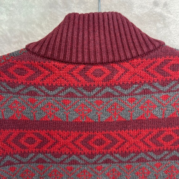 LL Bean Nordic Fair Isle Knit Sweater Mens Large TALL 1/4 Zip Red Gray Holidays - Picture 11 of 12